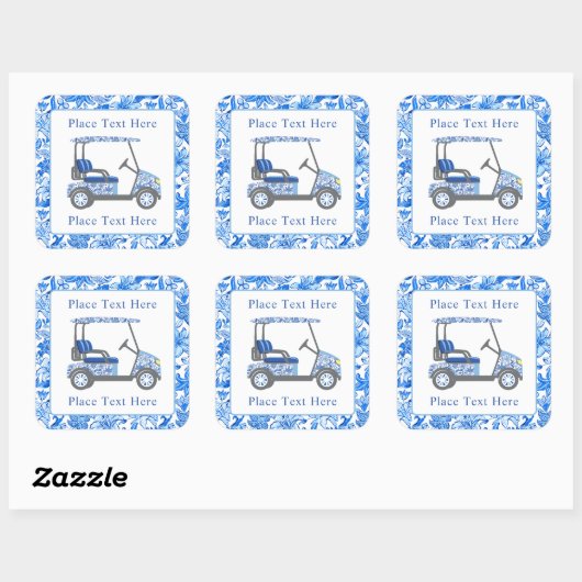 Preppy Blue & White Flowers Golf Cart Vierkante Sticker (Vel)