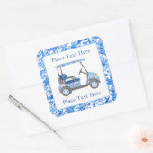 Preppy Blue & White Flowers Golf Cart Vierkante Sticker (Envelop)