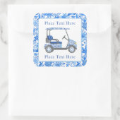Preppy Blue & White Flowers Golf Cart Vierkante Sticker (Tas)