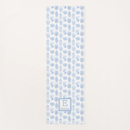 Preppy Blue White Ginger Jars Pattern Monogramed Yogamat