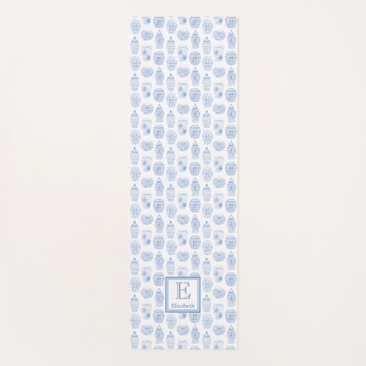 Preppy Blue White Ginger Jars Pattern Monogramed Yogamat (Voorkant)