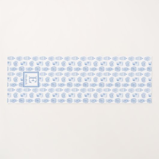 Preppy Blue White Ginger Jars Pattern Monogramed Yogamat (Voorkant (horizontaal))