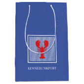 Preppy Blue White Gingham Red Lobster Kuststad Medium Cadeauzakje (Voorkant)