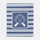 Preppy Blue White Lake House Monogram Fleece Deken (Voorkant)