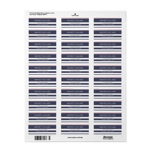 Preppy Blue & White Stripe Return Address Label (Full Sheet)