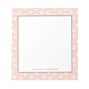 Preppy Blush Floral Stippen Patroon op maat Notitieblok