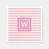 Preppy Blush roze en witte streep monogram Servet (Voorkant)