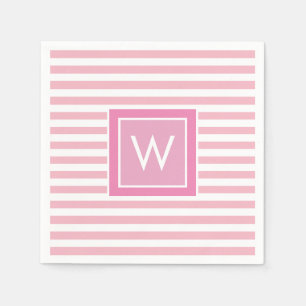Preppy Blush roze en witte streep monogram Servet