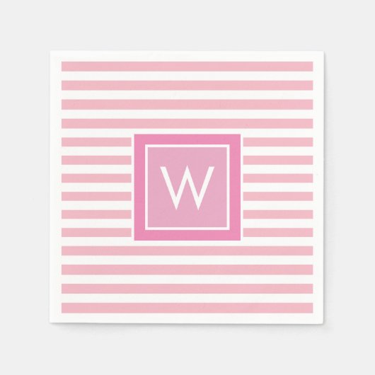Preppy Blush roze en witte streep monogram Servet (Voorkant)