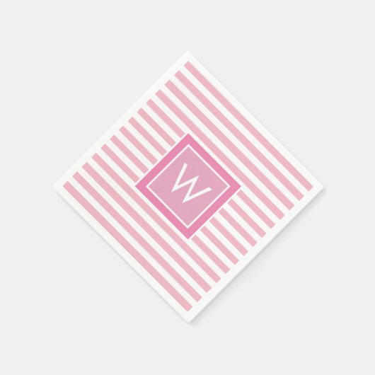 Preppy Blush roze en witte streep monogram Servet (Hoek)
