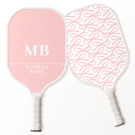 Preppy Blush Roze Lint Boog Gepersonaliseerde Mono Pickleball Paddle