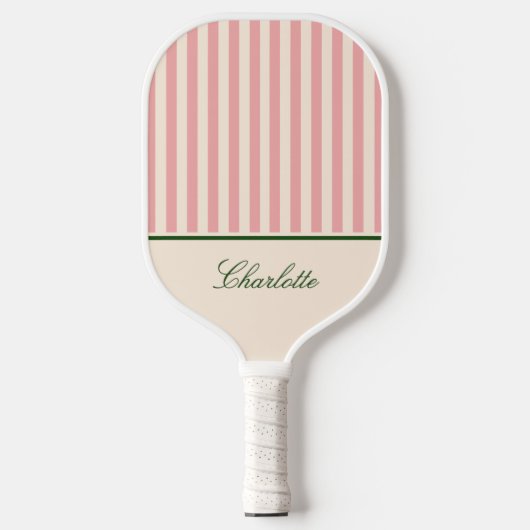 Preppy Blush Roze Streep Pickleball Paddle (Voorkant)