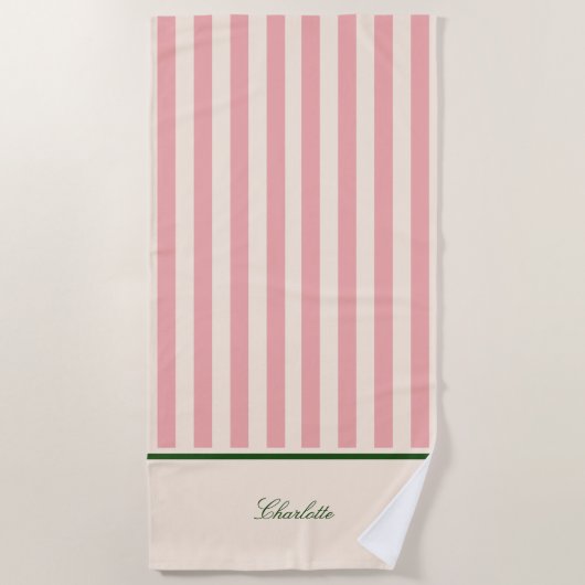 Preppy Blush Roze Streep Strandlaken (Voorkant)