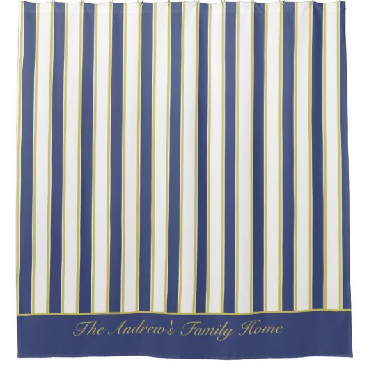 Preppy Boating Yacht Strepen Blauw en Wit Douchegordijn (Voorkant)