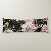 Preppy bohemian country girale zwarte florale lichaamskussen (Achterkant)