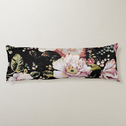 Preppy bohemian country girale zwarte florale lichaamskussen (Achterkant)