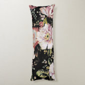 Preppy bohemian country girale zwarte florale lichaamskussen (Achterkant (Verticaal))