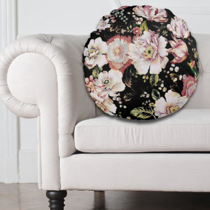 Preppy bohemian country girale zwarte florale rond kussen