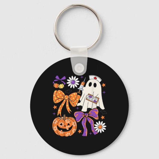 Preppy Boho Floral Nurse Ghost Coquette Bow Hallow Sleutelhanger (Voorkant)