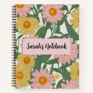 Preppy Boho Roze & Gele Madeliefjes Bloemstuk Aang Notitieboek