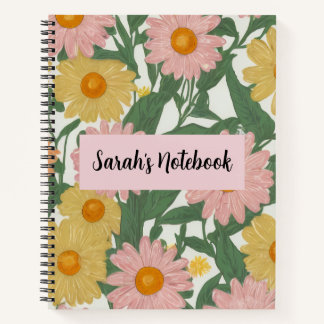 Preppy Boho Roze & Gele Madeliefjes Bloemstuk Aang Notitieboek