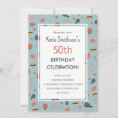 Preppy Bold Blauw Pickleball Party 50e Verjaardag Kaart (Voorkant)