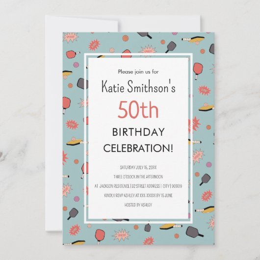 Preppy Bold Blauw Pickleball Party 50e Verjaardag Kaart (Voorkant)