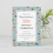 Preppy Bold Blauw Pickleball Party 50e Verjaardag Kaart (Staand voorkant)