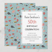 Preppy Bold Blauw Pickleball Party 50e Verjaardag Kaart (Voorkant / Achterkant)