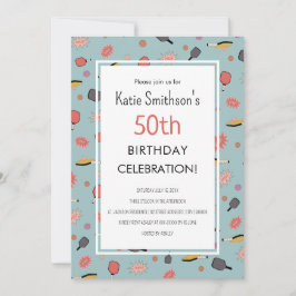 Preppy Bold Blauw Pickleball Party 50e Verjaardag Kaart