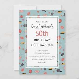 Preppy Bold Blauw Pickleball Party 50e Verjaardag Kaart