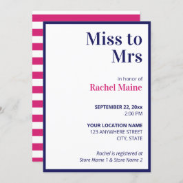 Preppy Bold Blue & Pink Stripes Vrijgezellenfeest Kaart