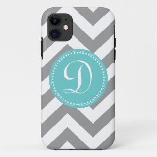 Preppy Bold Chevron Gray en Turquoise Monogram Case-Mate iPhone Case