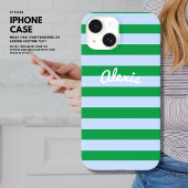 Preppy Bold Retro Streep Roze Groen Gepersonalisee Case-Mate iPhone Case