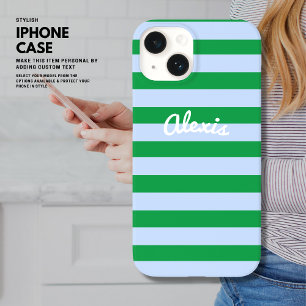 Preppy Bold Retro Streep Roze Groen Persoonlijk iPhone 14 Hoesje