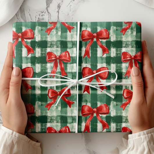 Preppy Boog Plaid Kerstmis Cadeaupapier