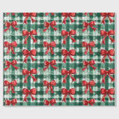 Preppy Boog Plaid Kerstmis Cadeaupapier (Vlak)