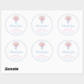 Preppy Bord Blauw Blush Chinoiserie Trouwdouche Ronde Sticker (Vel)