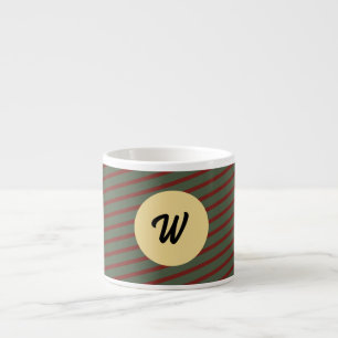 Preppy bosgroen en bordeauxrode strepen monogram espresso kop