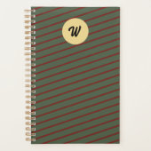 Preppy bosgroen en bordeauxrode strepen monogram planner (Voorkant)
