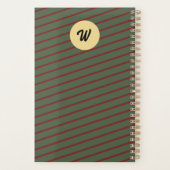Preppy bosgroen en bordeauxrode strepen monogram planner (Achterkant)