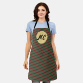 Preppy bosgroen en bordeauxrode strepen monogram schort (Gedragen)