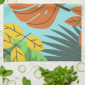 Preppy botanical patroonblauw oranje kleuren theedoek (Gevouwen)