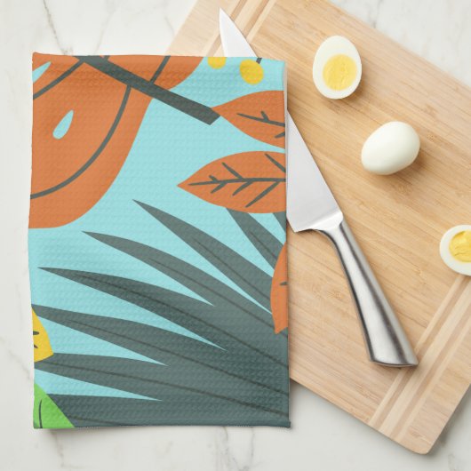 Preppy botanical patroonblauw oranje kleuren theedoek (Quarter Fold)