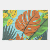 Preppy botanical patroonblauw oranje kleuren theedoek (Horizontaal)