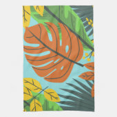 Preppy botanical patroonblauw oranje kleuren theedoek (Verticaal)