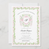Preppy Botanical Pink Bow Monogram Baby Shower   Kaart (Voorkant)