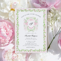 Preppy botanische roze strik monogram babyshower