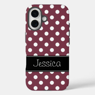 Preppy Bourgondië en witte stippen gepersonaliseer iPhone 16 Hoesje