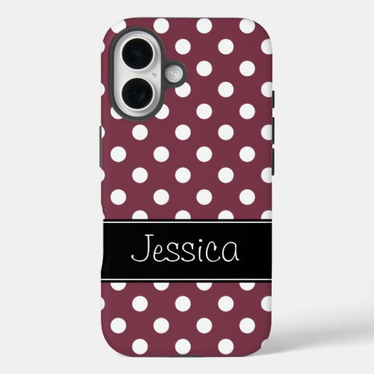 Preppy Bourgondië en witte stippen gepersonaliseer Case-Mate iPhone Case (Achterkant)